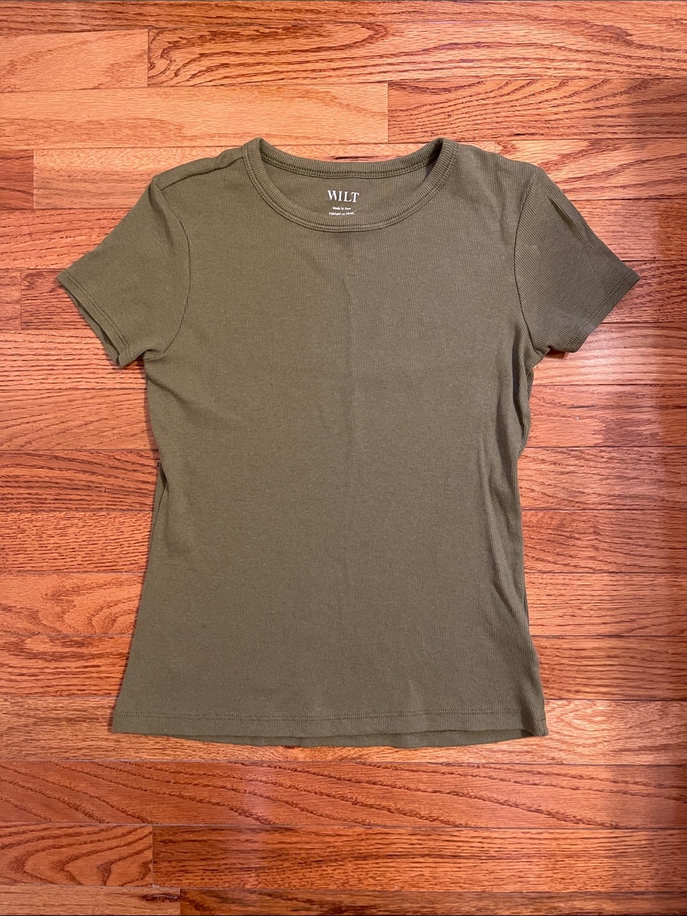 Wilt Ribbed Crewneck Light Olive Short Sleeve Tee Sz S